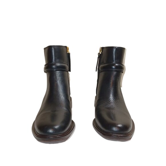 Franco Sarto Elese Boots Womens 5 Black Leather Buckle Strap Riding Preppy New - Picture 2 of 7